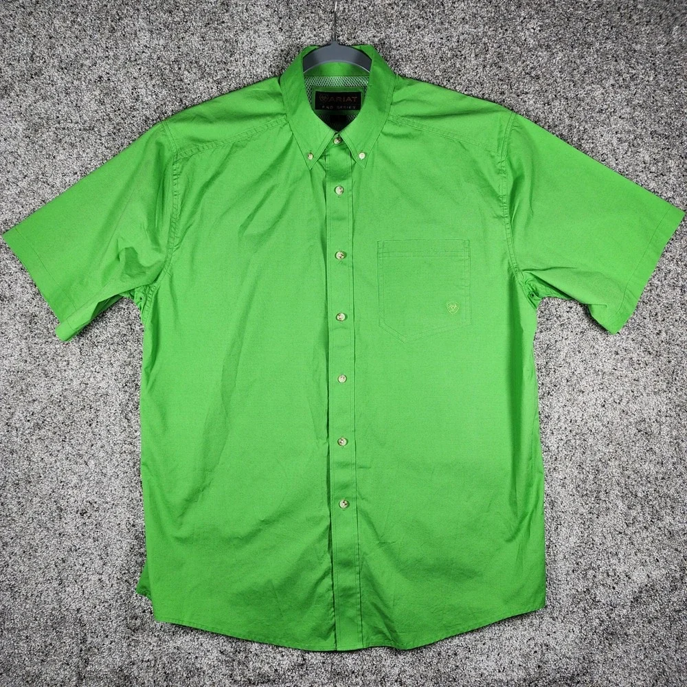 Ariat Button Down Shirt Mens Large Pro Series Green Short Sleeve Western NWOT
